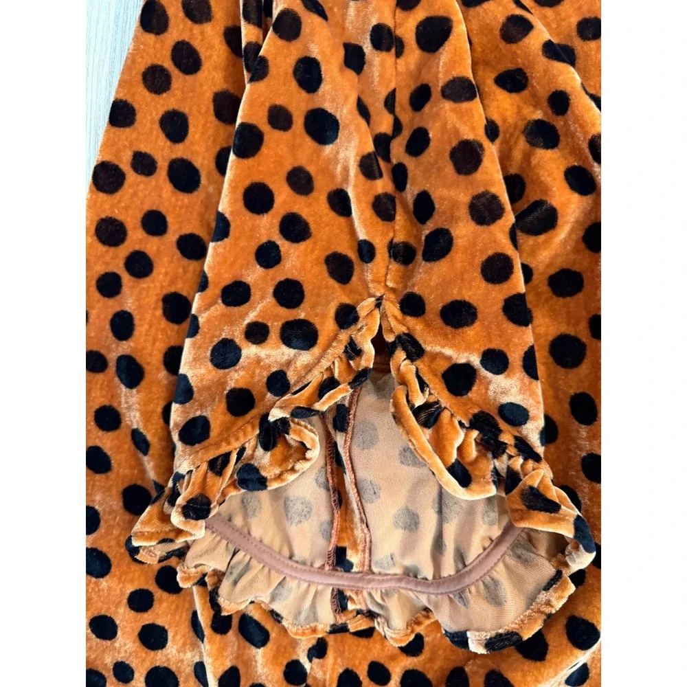 Madewell Velvet Top Womens XS Burnt Orange Polka Dot Ruffle Sleeve Excellent‎